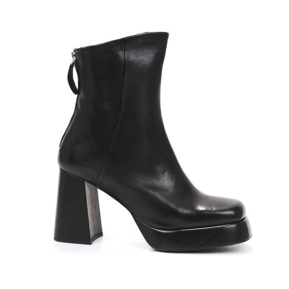 Napoleoni Platform Leather Boots Women 39/8.5 Black Square Toe Chunky Heel Y2K